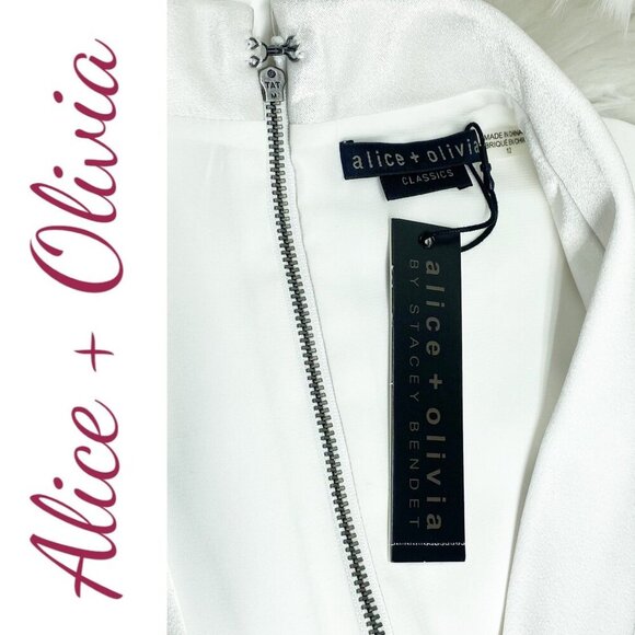 NWT ALICE + OLIVIA Bebe White Shawl Collar Split Leg Sleeveless Jumpsuit Size 12 - Picture 9 of 14